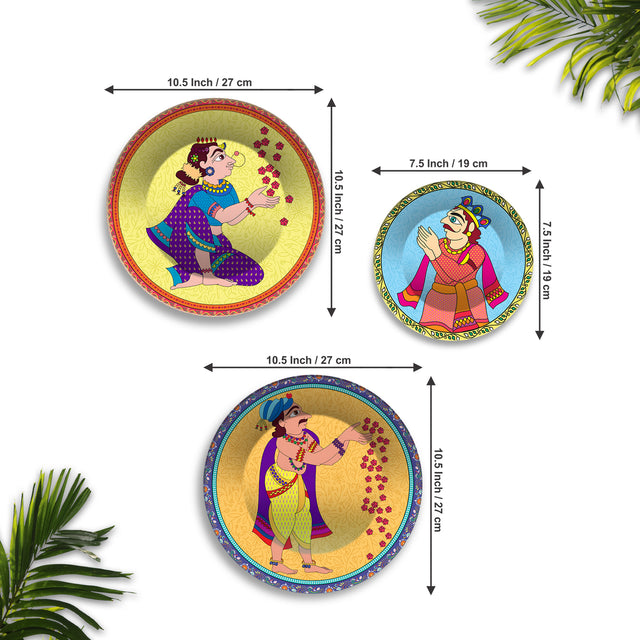 Folk Characters Royal Revelry Premium Wall Plates Painting Set of 3