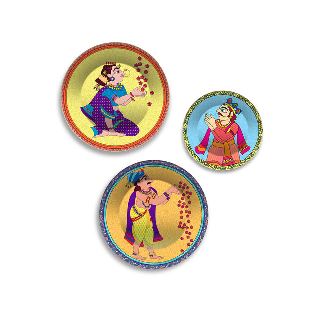 Folk Characters Royal Revelry Premium Wall Plates Painting Set of 3