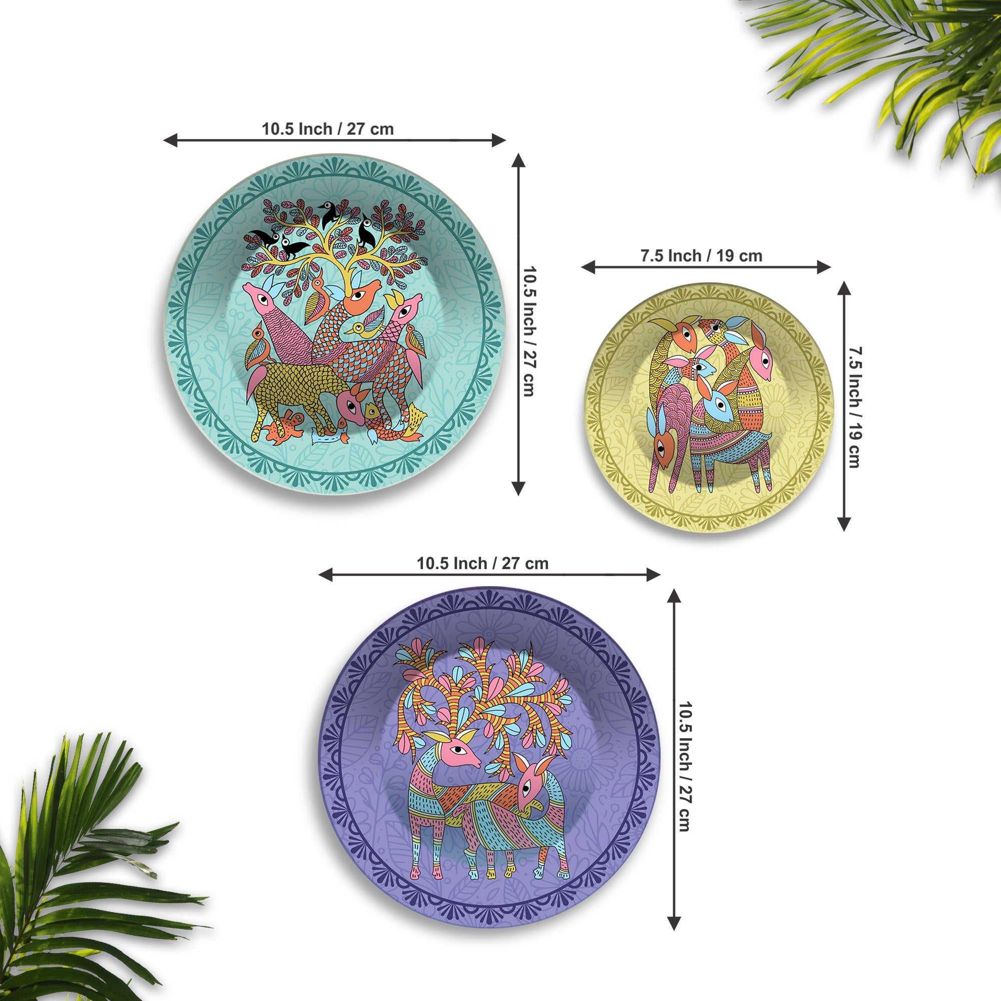 Folk Deer Wilderness Premium Wall Plates Painting Set of 3