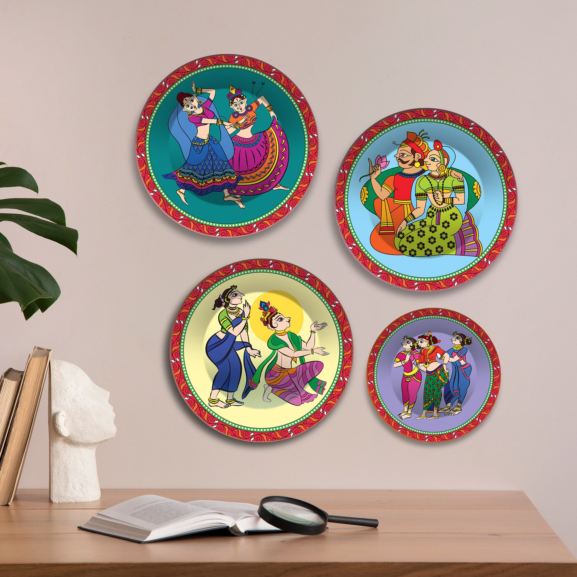 Folk Fusion Dance Premium Wall Plates Painting Set of Four