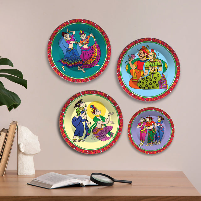 Folk Fusion Dance Premium Wall Plates Painting Set of Four