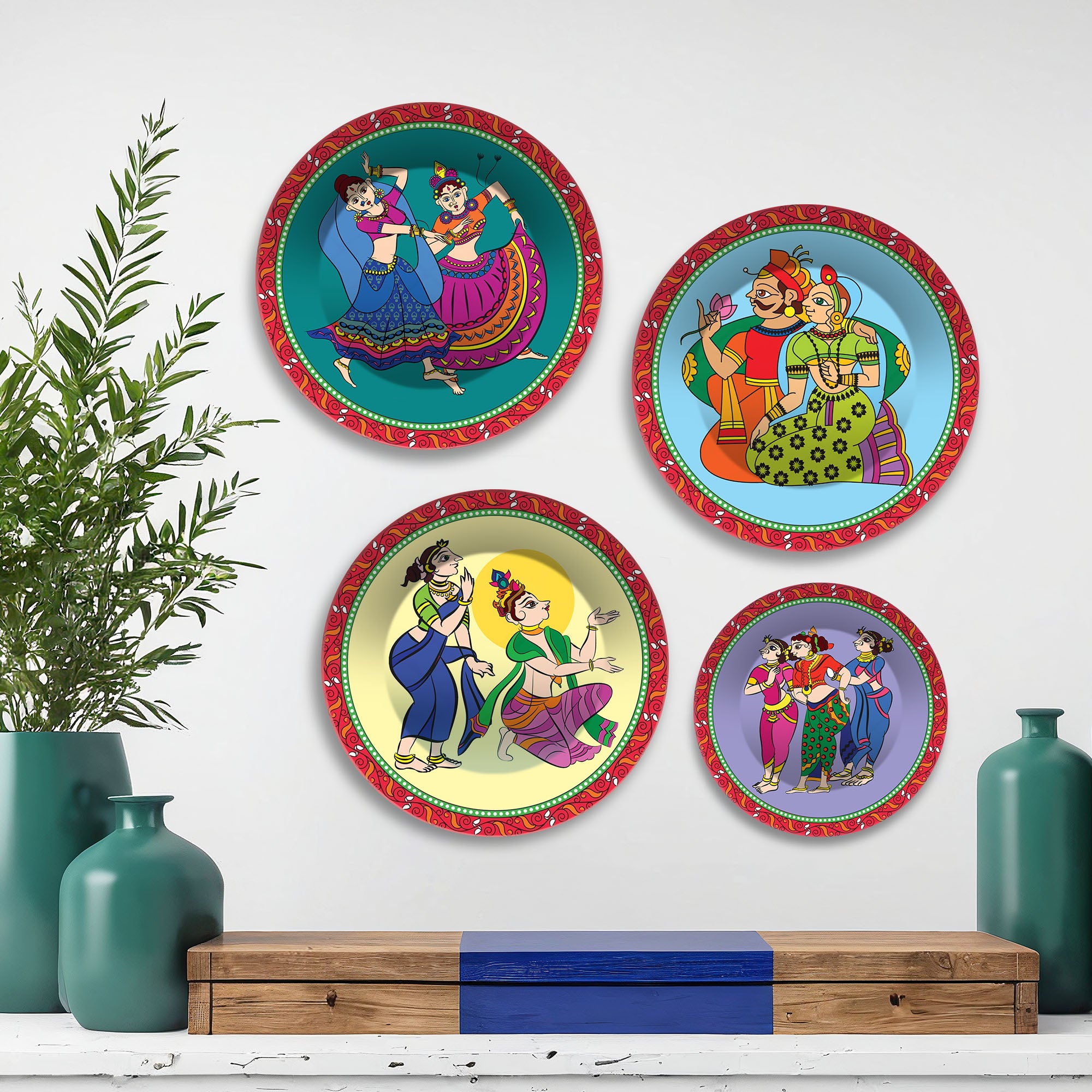 Folk Fusion Dance Premium Wall Plates Painting Set of Four