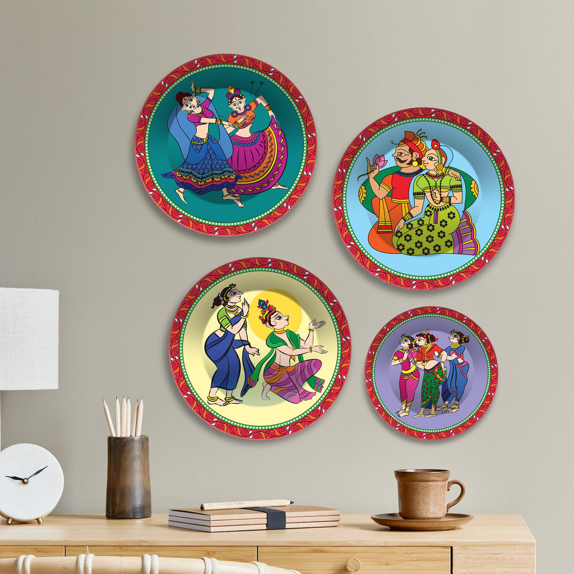 Folk Fusion Dance Premium Wall Plates Painting Set of Four
