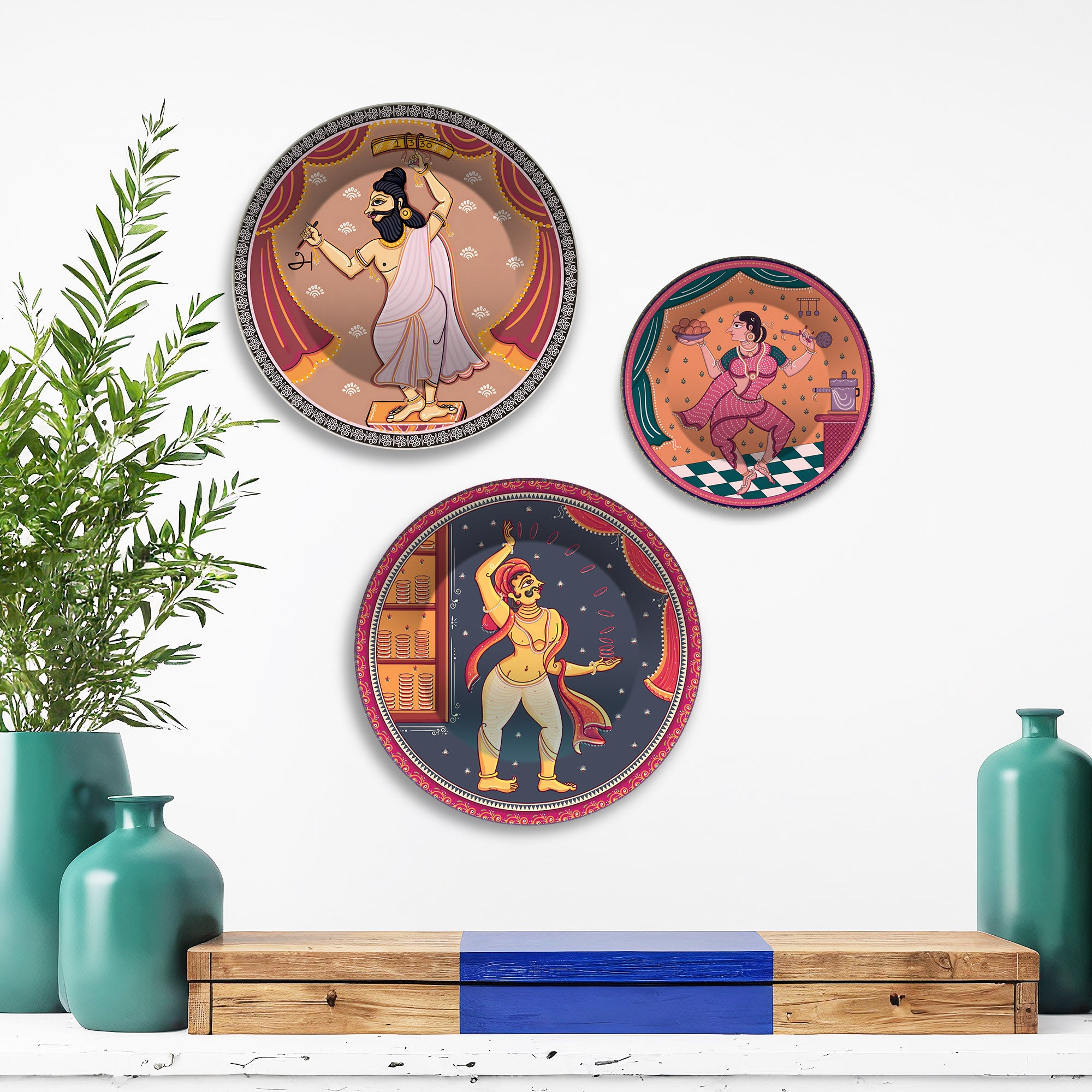 Folk Humor & Expression Premium Wall Plates Painting Set of 3