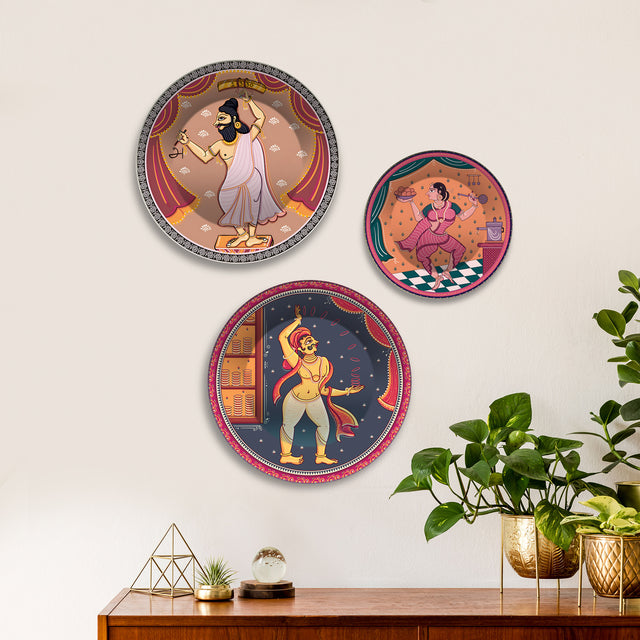 Folk Humor & Expression Premium Wall Plates Painting Set of 3