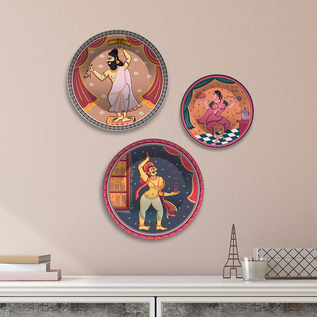 Folk Humor & Expression Premium Wall Plates Painting Set of 3
