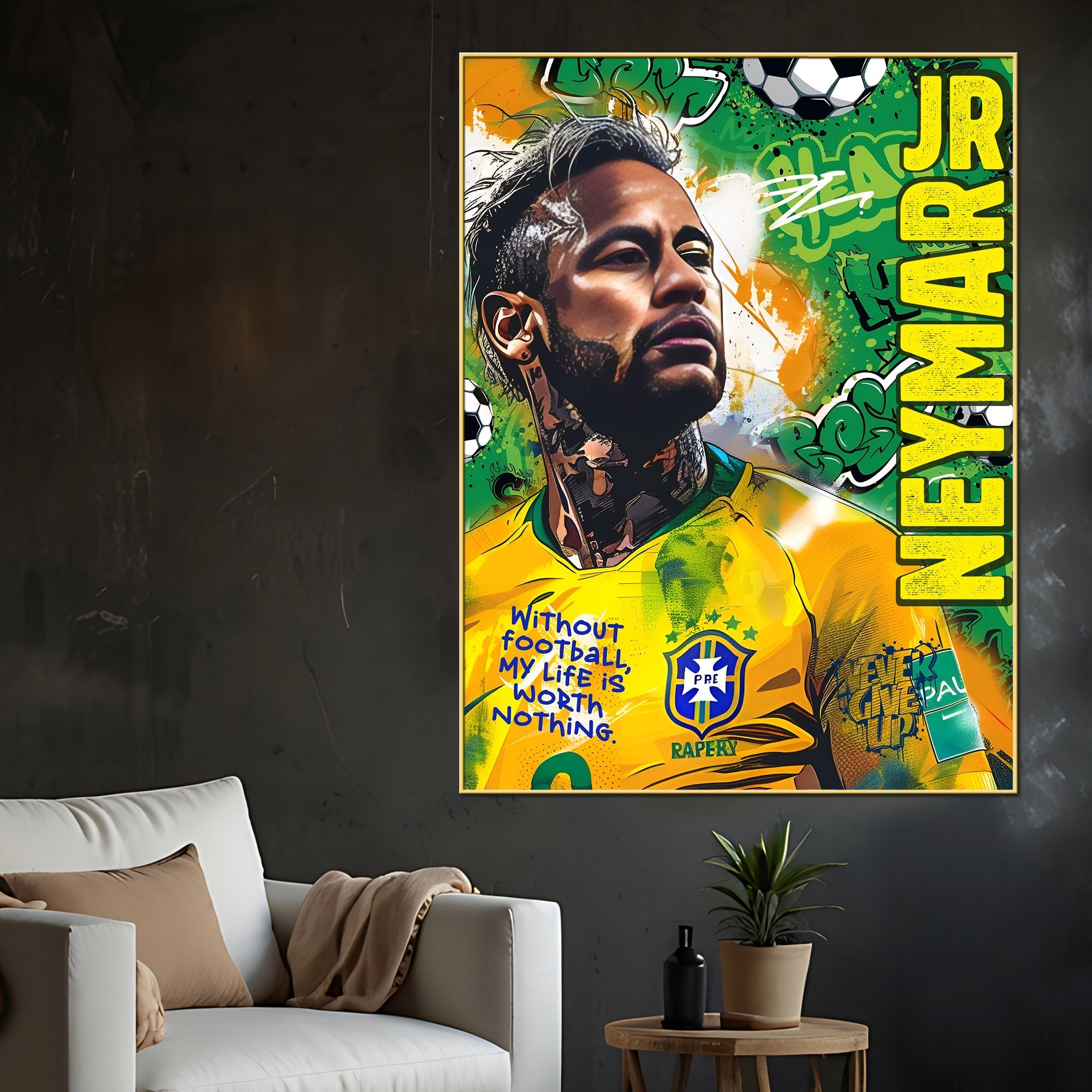 Football is Life Neymar Jr Cotton Canvas Wall Painting