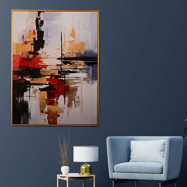 Fragments of Gold Abstract Hand Painted Wall Painting with Floating Frame
