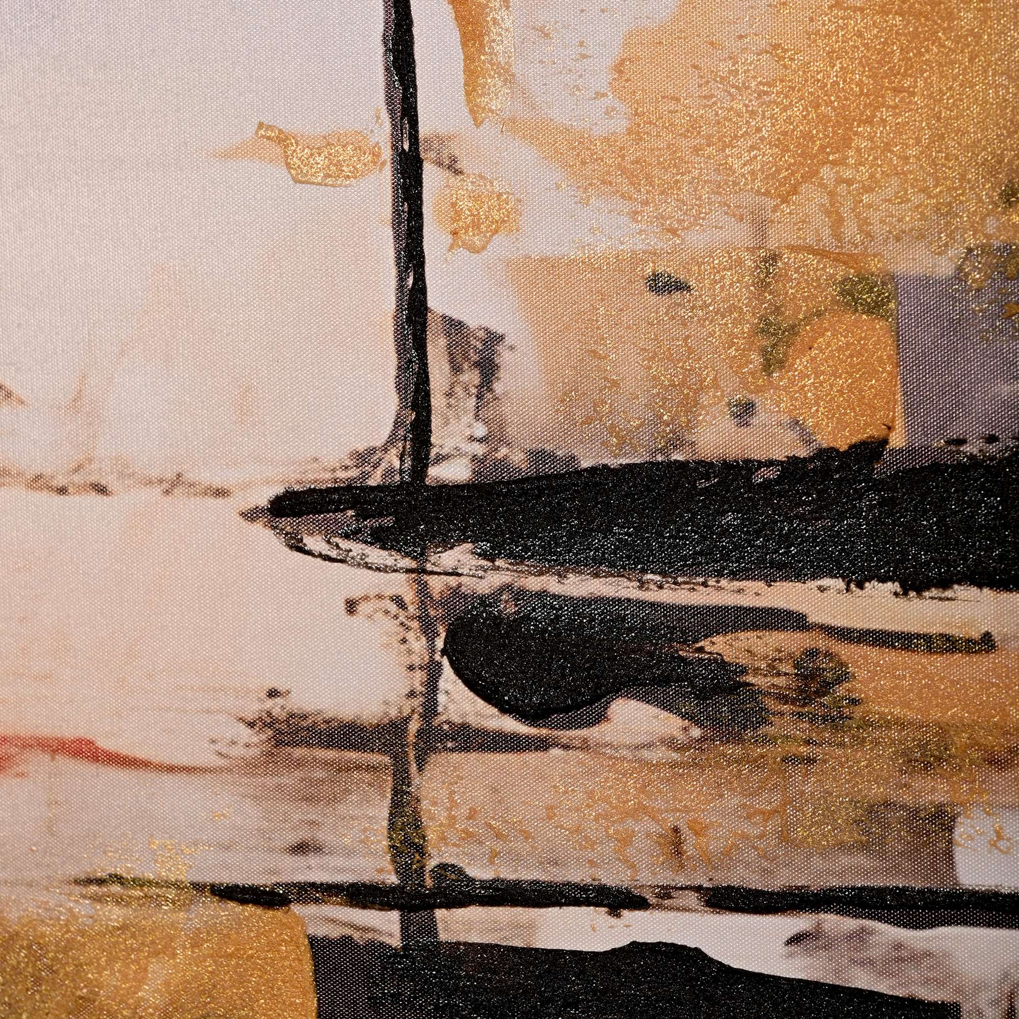 Fragments of Gold Abstract Hand Painted Wall Painting with Floating Frame