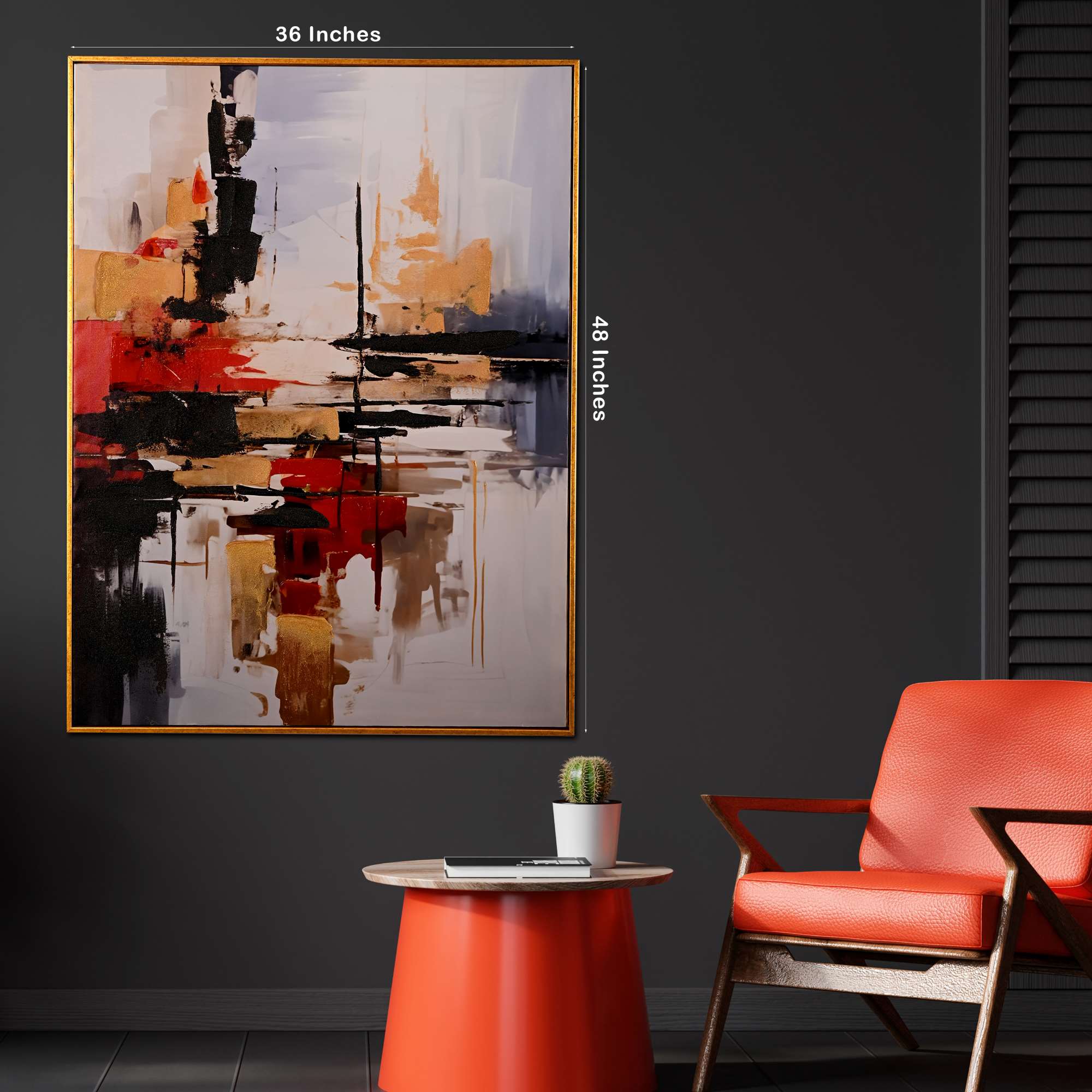Fragments of Gold Abstract Hand Painted Wall Painting with Floating Frame