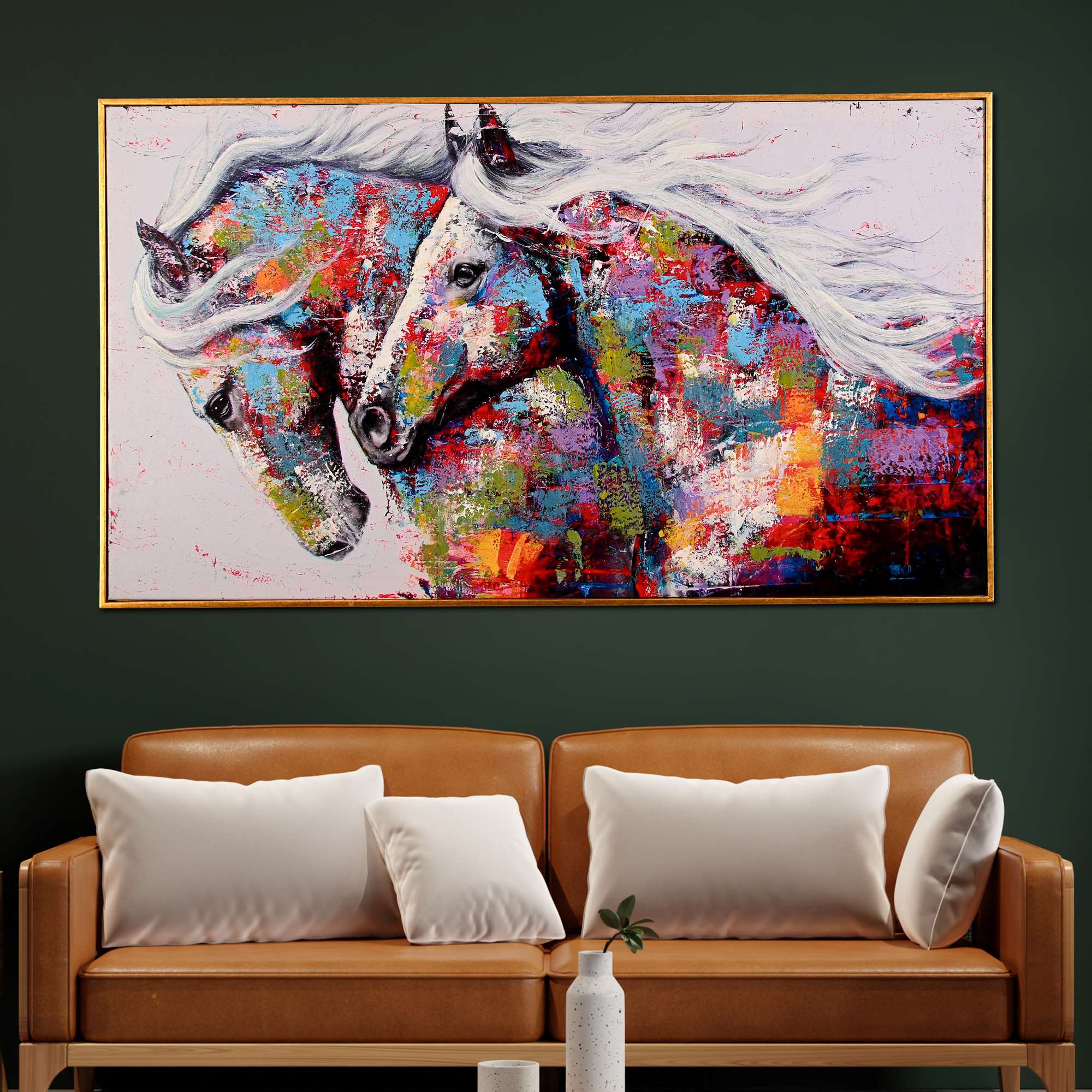 Freedom's Dance of Horse Hand Painted Wall Painting with Floating Frame