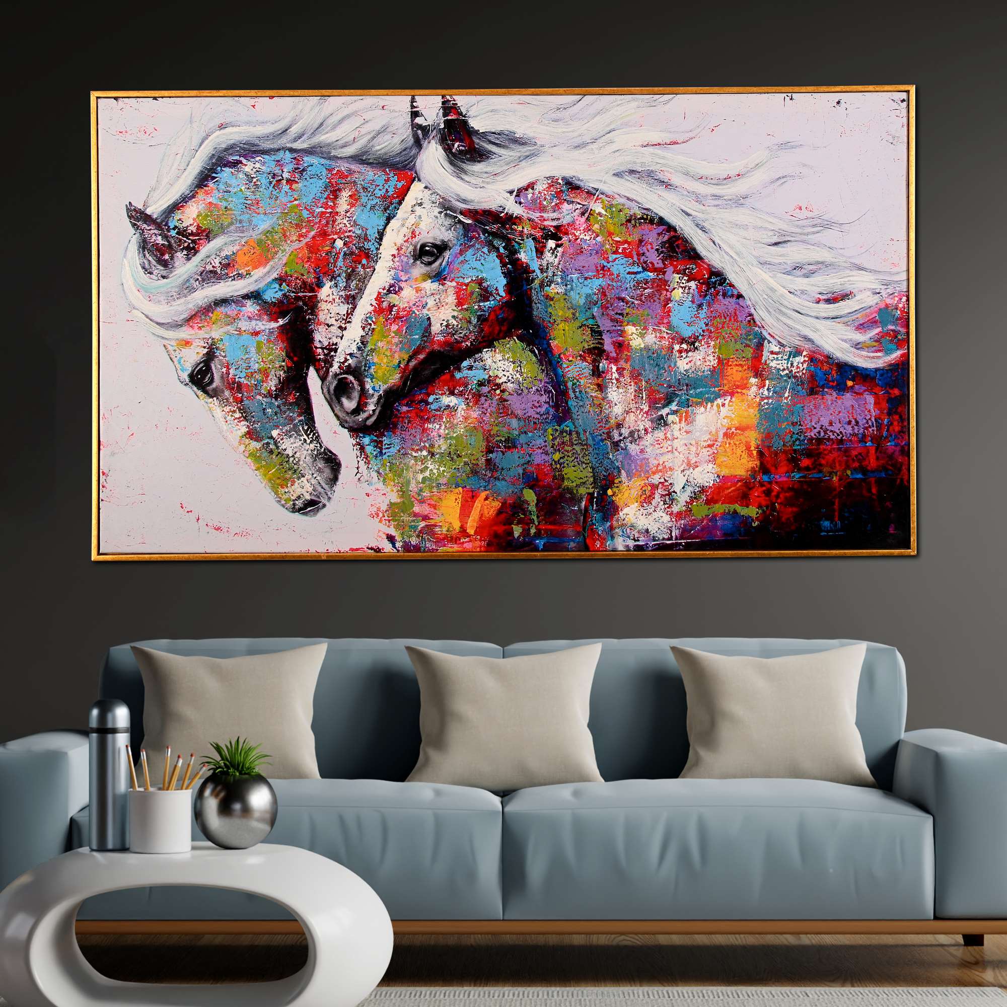 Freedom's Dance of Horse Hand Painted Wall Painting with Floating Frame