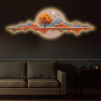 Full Moon Autumn Landscape Crystal Glass Backlit LED Painting