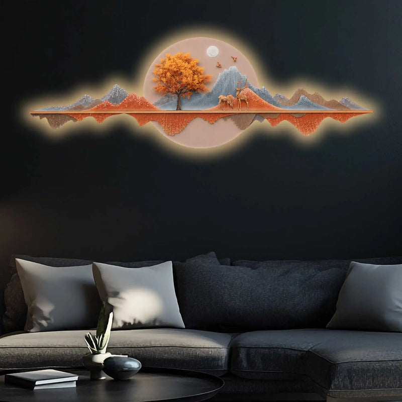 Full Moon Autumn Landscape Crystal Glass Backlit LED Wall Art