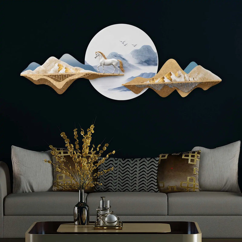 Full Moon Mountains & Celestial Horse Crystal Glass Backlit LED Painting