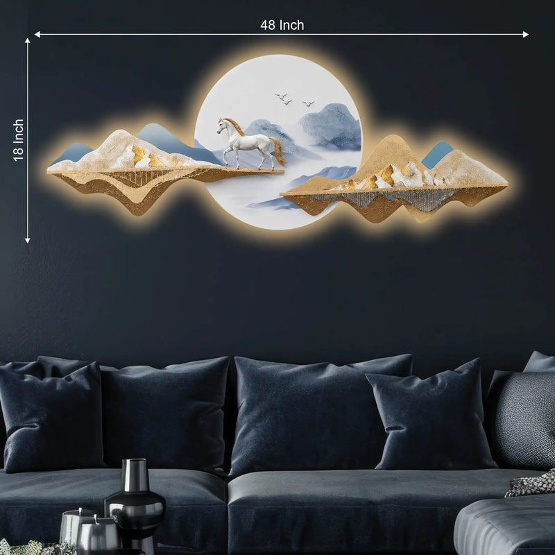 Full Moon Mountains & Celestial Horse Crystal Glass Backlit LED Painting