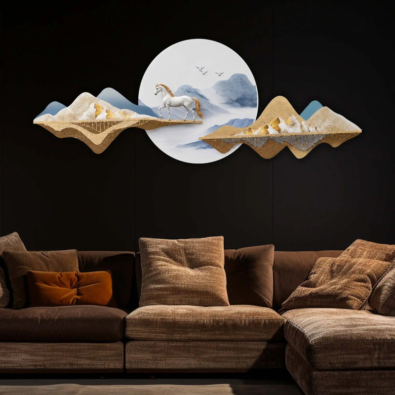 Full Moon Mountains & Celestial Horse Crystal Glass Backlit LED Wall Art