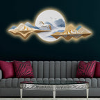 Full Moon Mountains & Celestial Horse Crystal Glass Backlit LED Wall Art