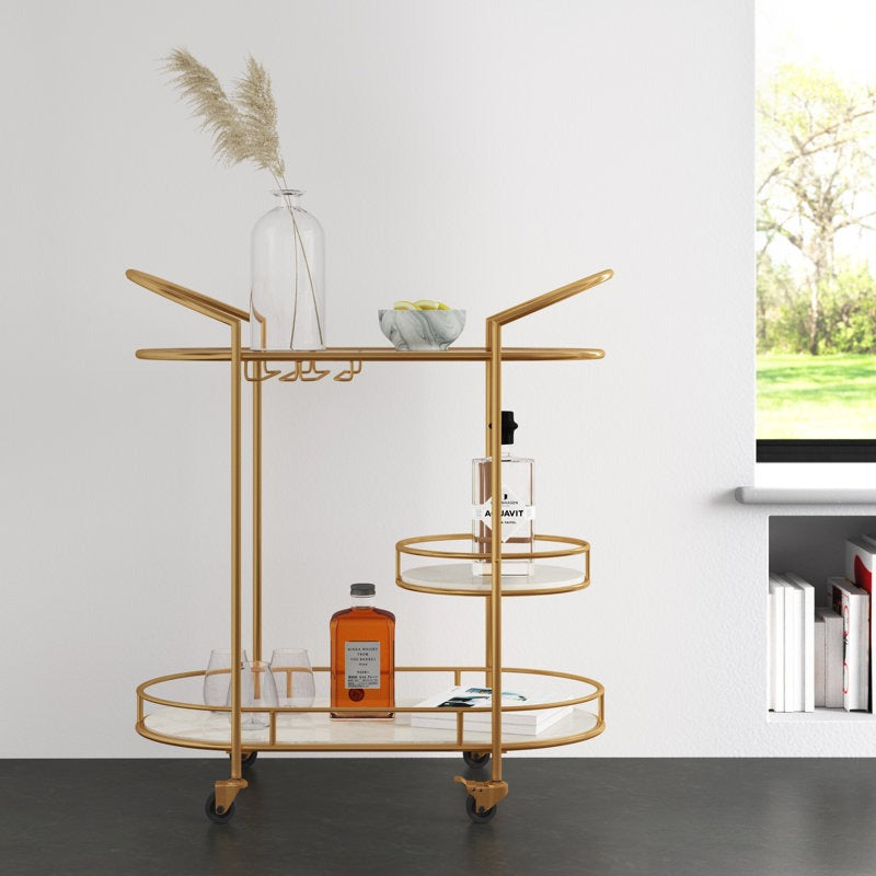 Functional Gold Bar Trolley with Curved Frame Design