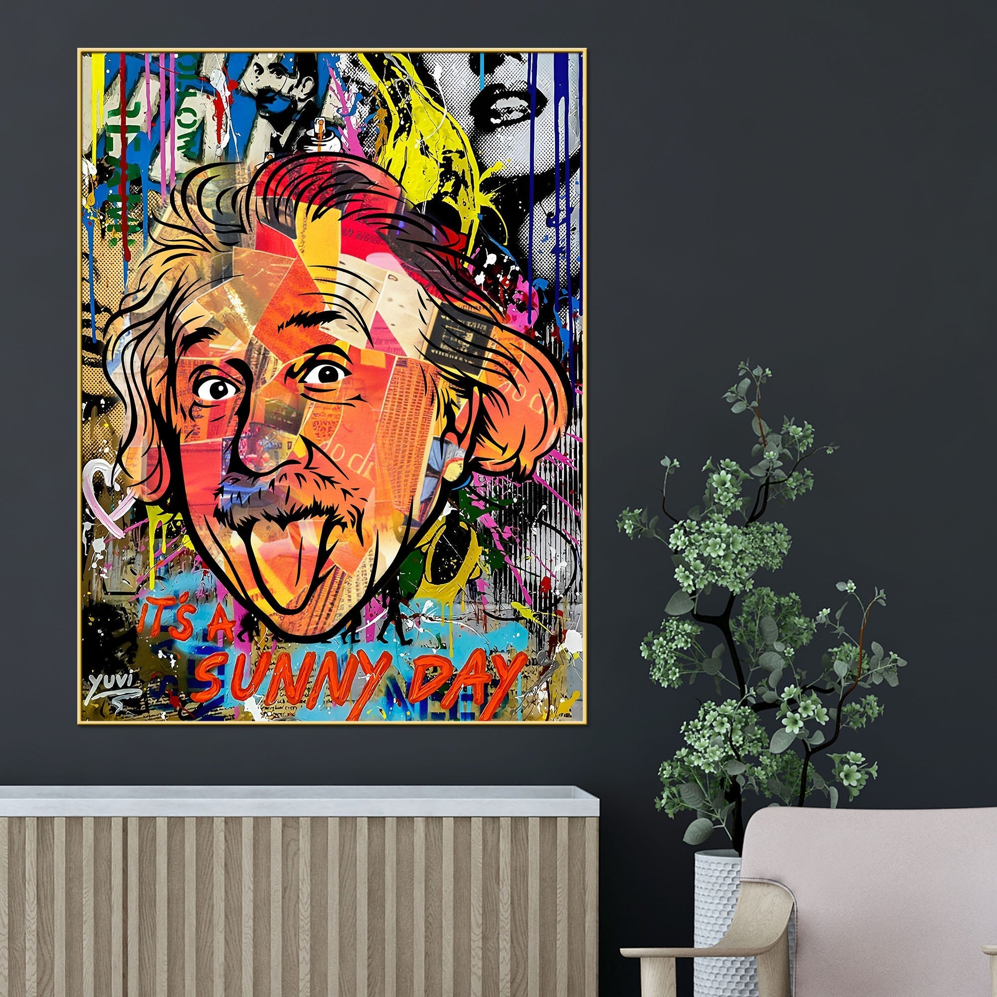 Funky Albert Einstein Cotton Canvas Wall Painting