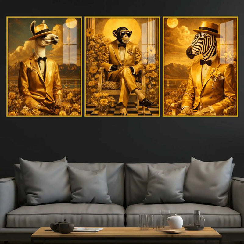 Funny Animal Acrylic Floating Wall Painting Set of 3