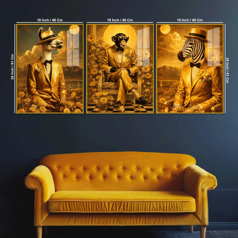 Funny Animal Acrylic Floating Wall Painting Set of 3