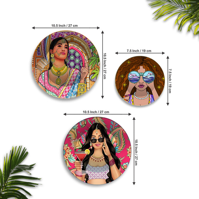 Fusion Femmes Divas Glam Premium Wall Plates Painting Set of 3