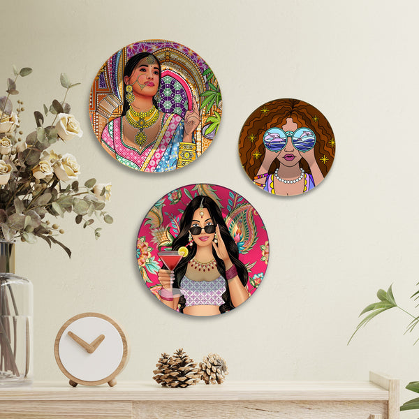 Fusion Femmes Divas Glam Premium Wall Plates Painting Set of 3