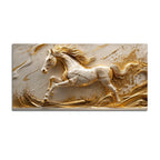 Galloping White Stallion with Golden Artistic Waves 3D Canvas Wall Painting