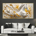 Galloping White Stallion with Golden Splash 3D Canvas Wall Painting