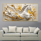 Galloping White Stallion with Golden Splash 3D Canvas Wall Painting