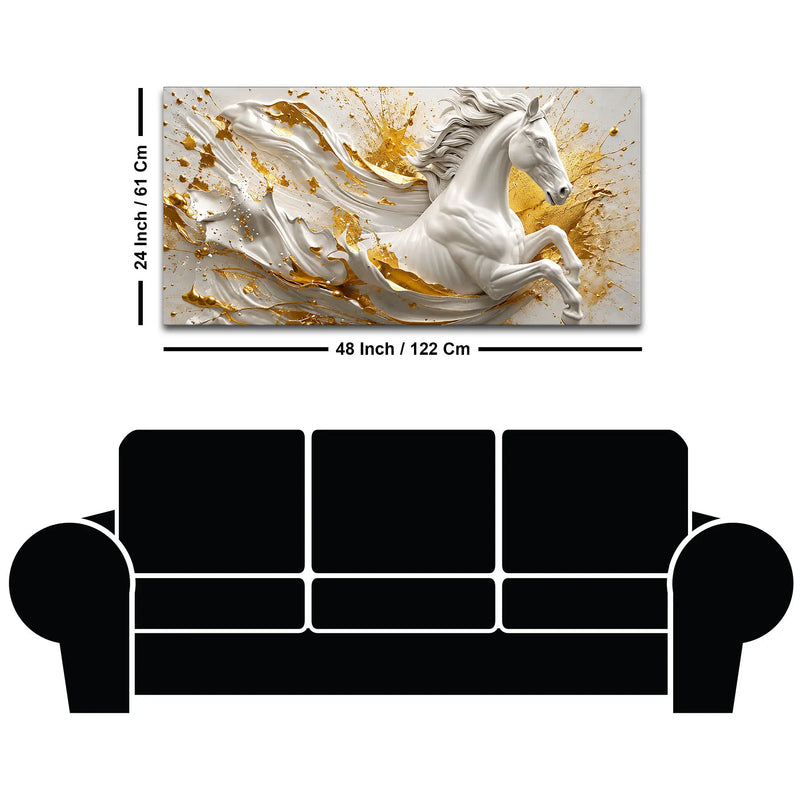 Galloping White Stallion with Golden Splash 3D Canvas Wall Painting