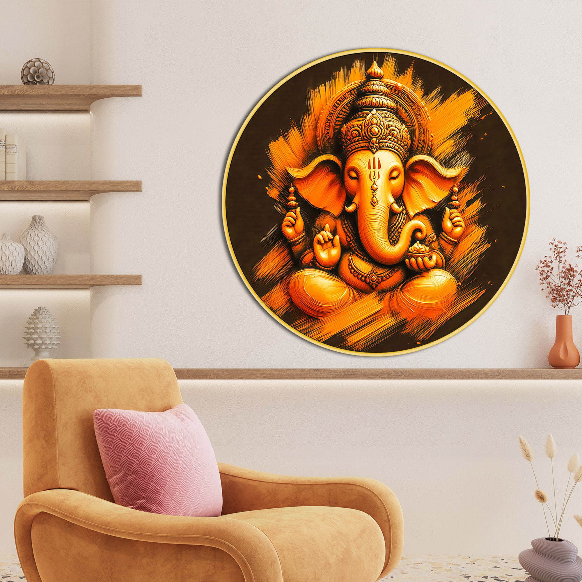 Ganesh Ji Decorative Round Canvas Painting