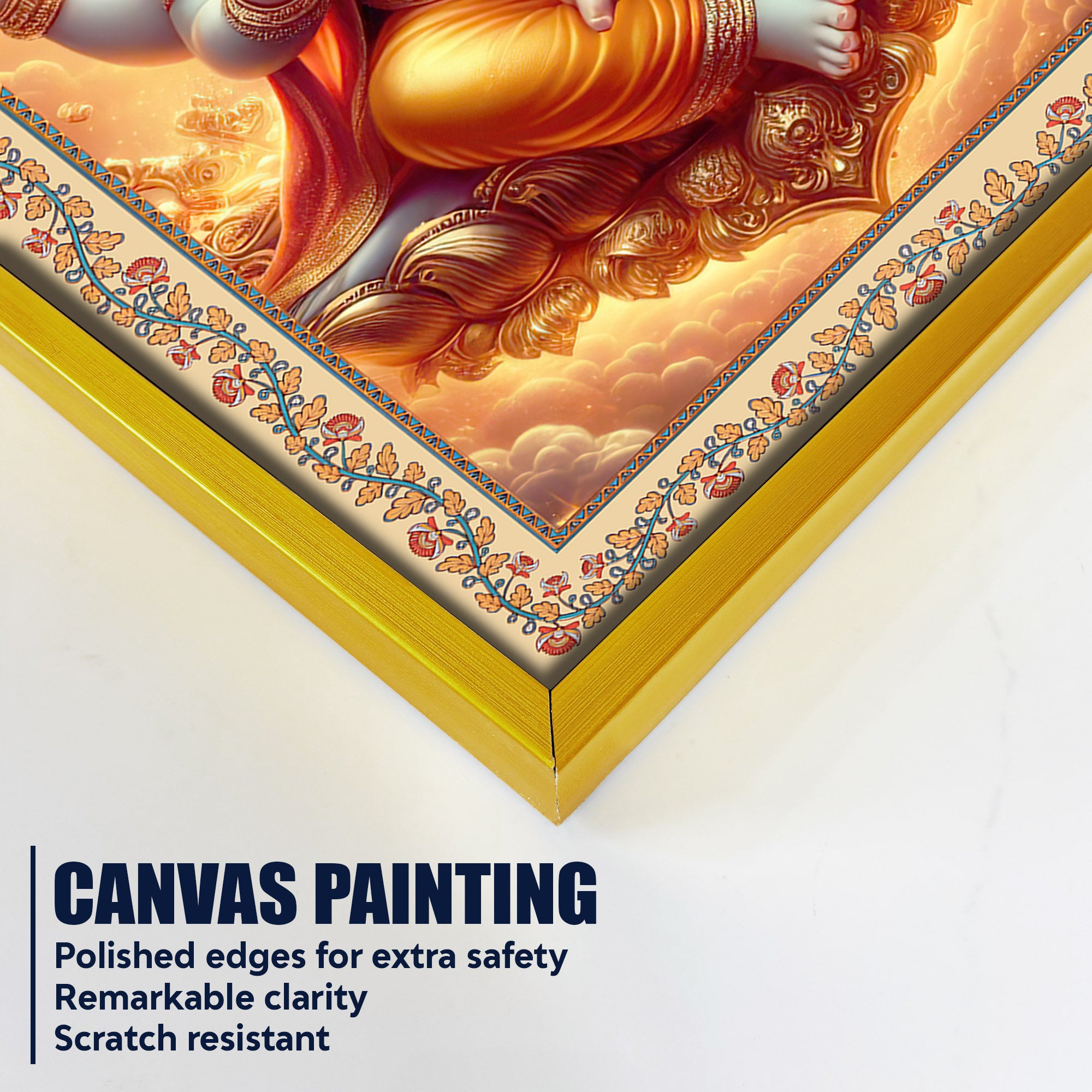 Ganesha Blessings and Prosperity Floral Border Vertical Wall Painting