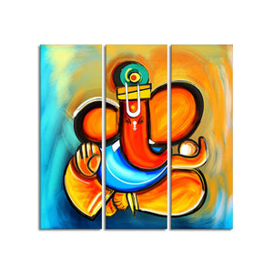 Ganesha Canvas Wall Painting Set of 3 Pieces