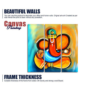 Ganesha Canvas Wall Painting Set of 3 Pieces