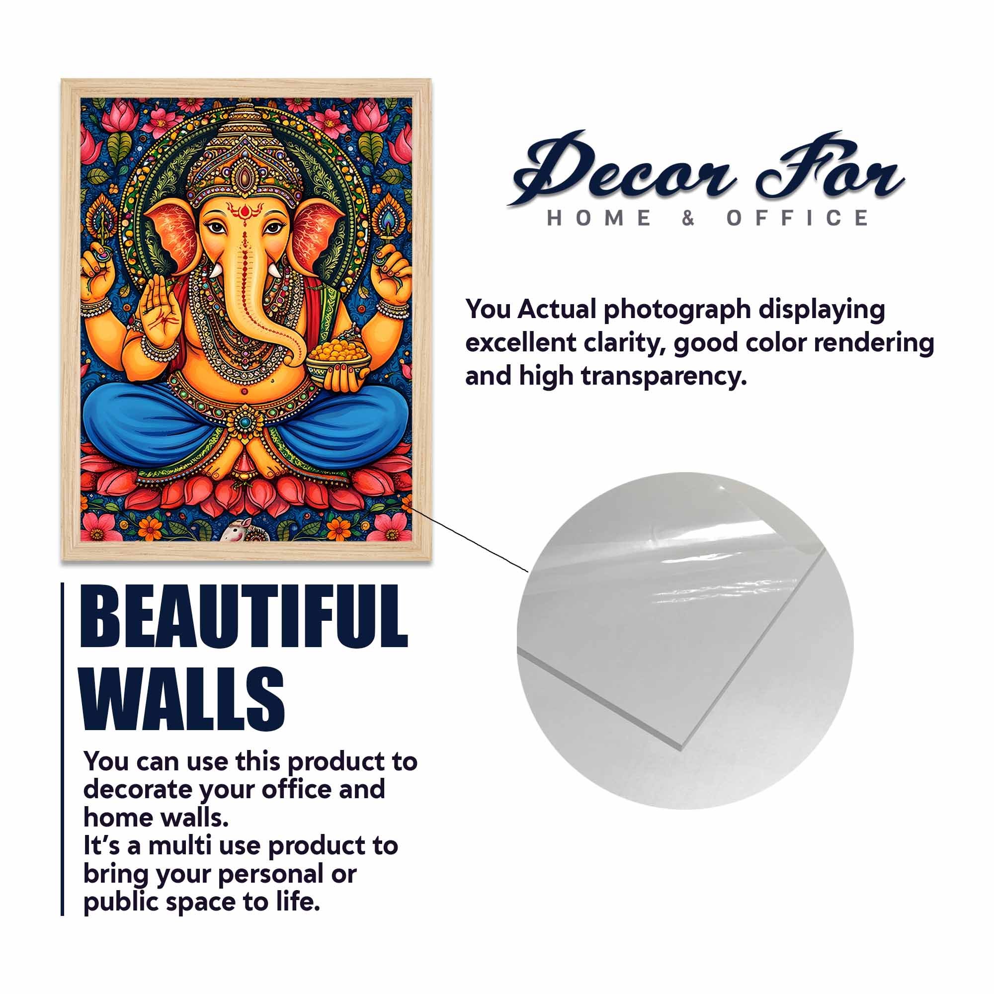 Ganesha & Elephant Indian Folk Devotional Wall Frame Set of Four