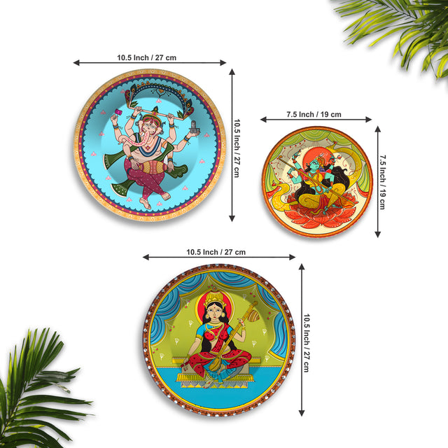 Ganesha Lakshmi & Durga Premium Wall Plates Painting Set of 3