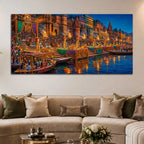 Ganga Aarti Festival Canvas Painting for Home and Office Wall Decor