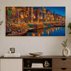 Ganga Aarti Festival Canvas Painting for Home and Office Wall Decor
