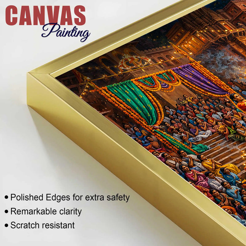 Ganga Aarti Festival Canvas Painting for Home and Office Wall Decor