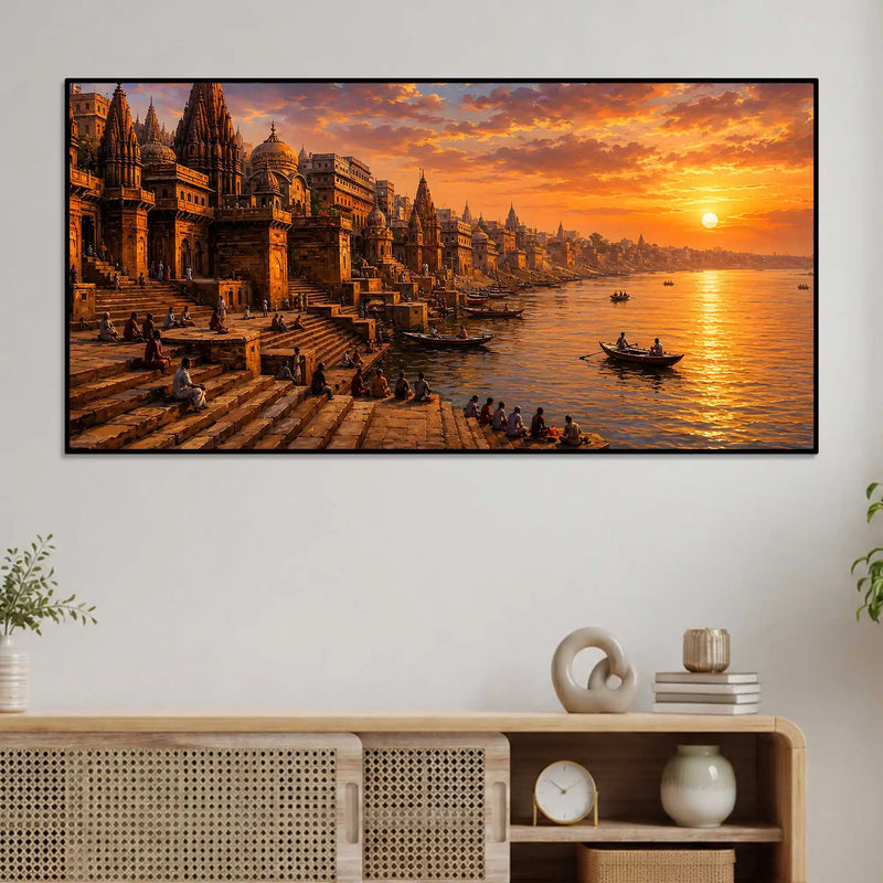 Ganga River and Temple Ghats Canvas Wall Art Painting