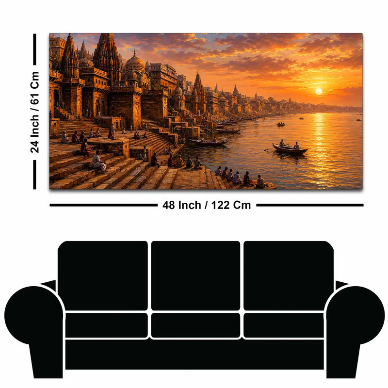 Ganga River and Temple Ghats Canvas Wall Art Painting