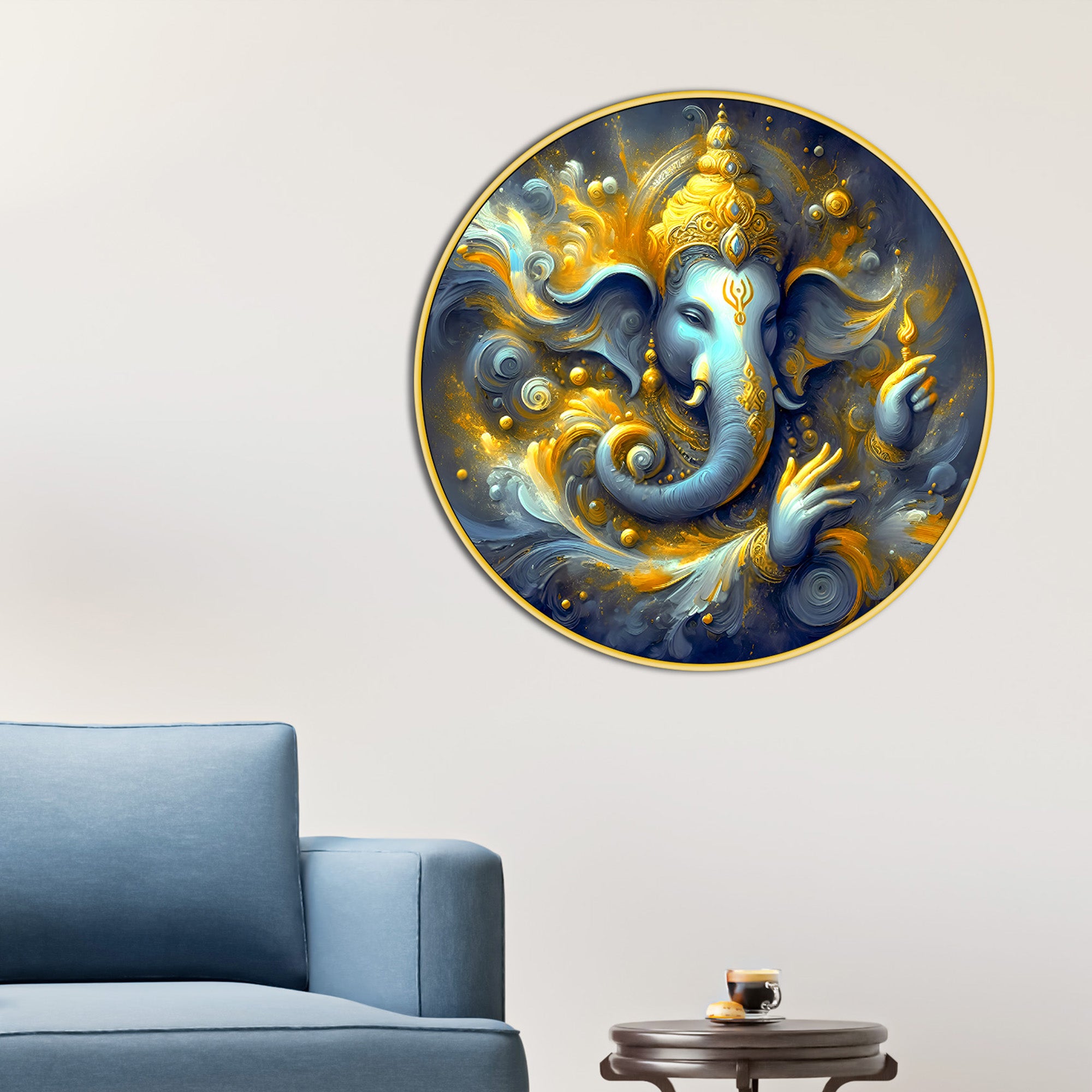 Ganpati Bappa Round Spiritual Canvas Artwork Painting