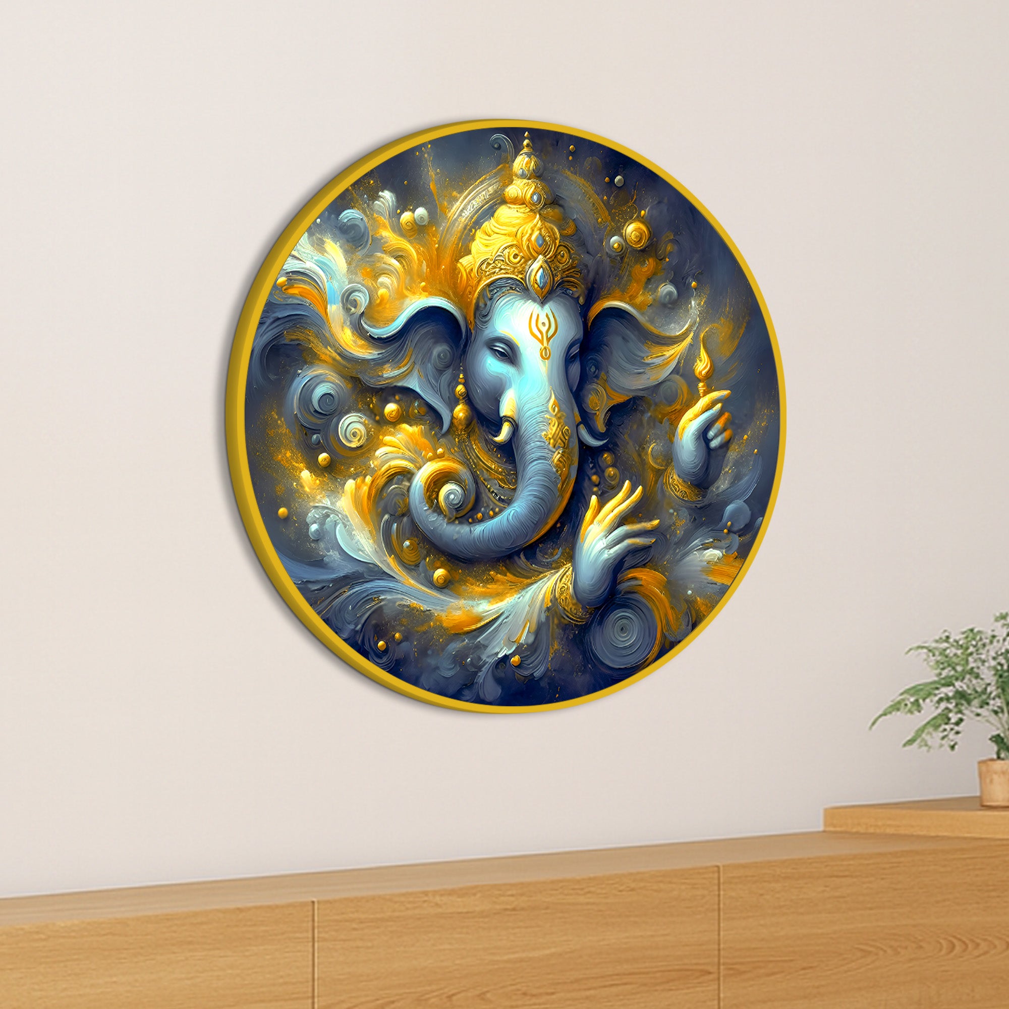 Ganpati Bappa Round Spiritual Canvas Artwork Painting