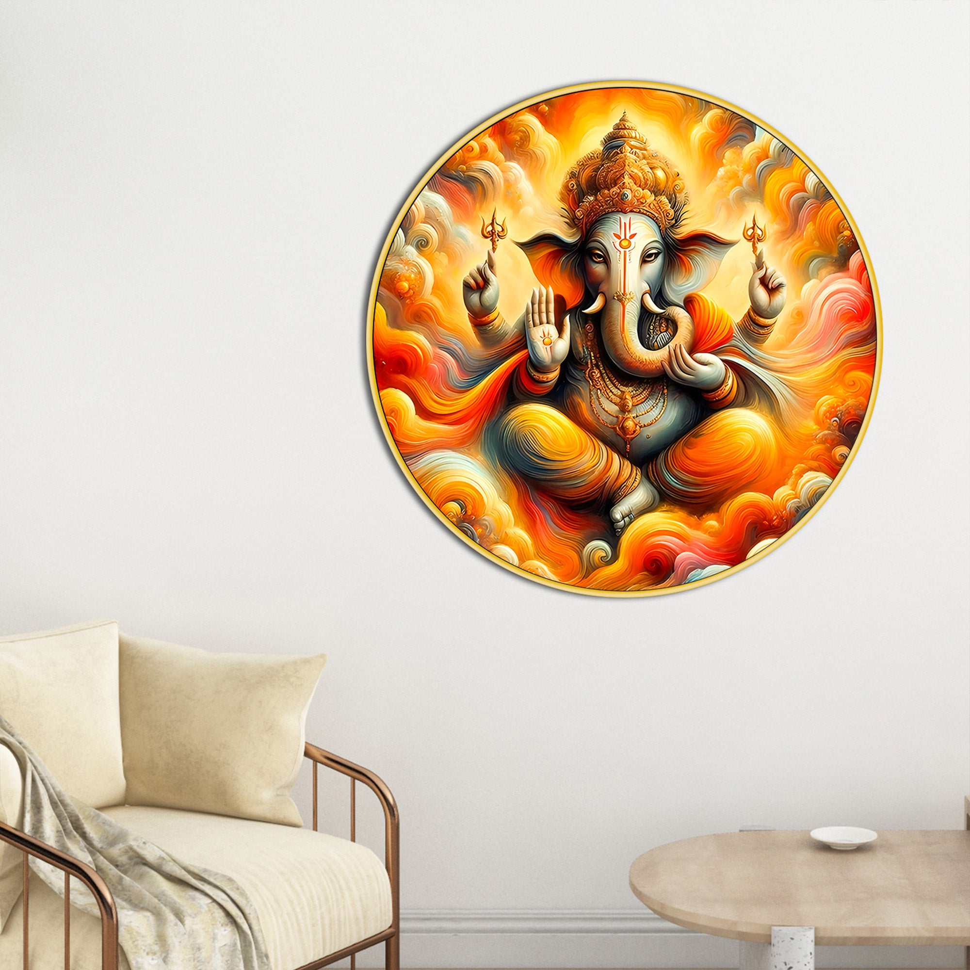Ganpati Round Canvas Painting for Home Decor