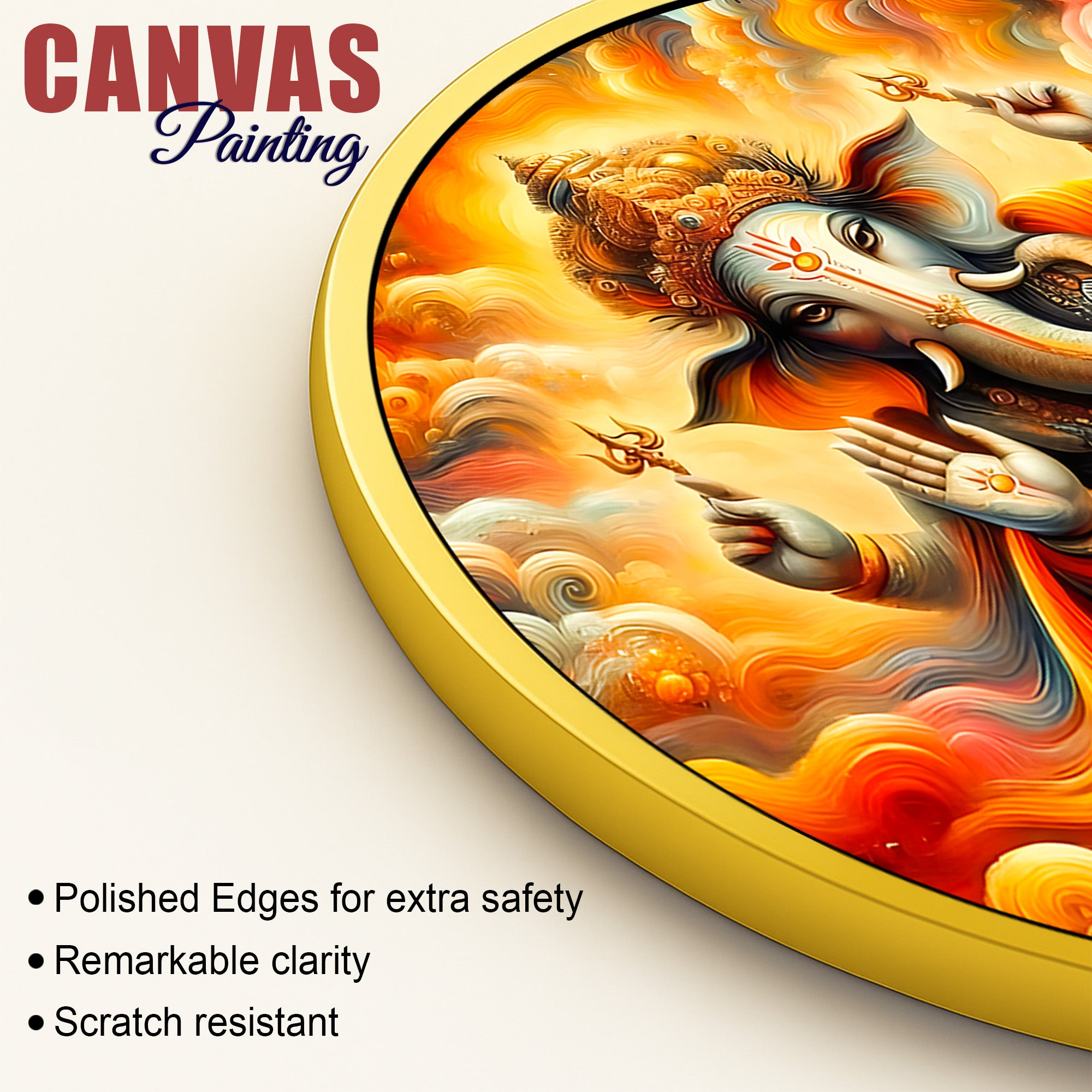 Ganpati Round Canvas Painting for Home Decor