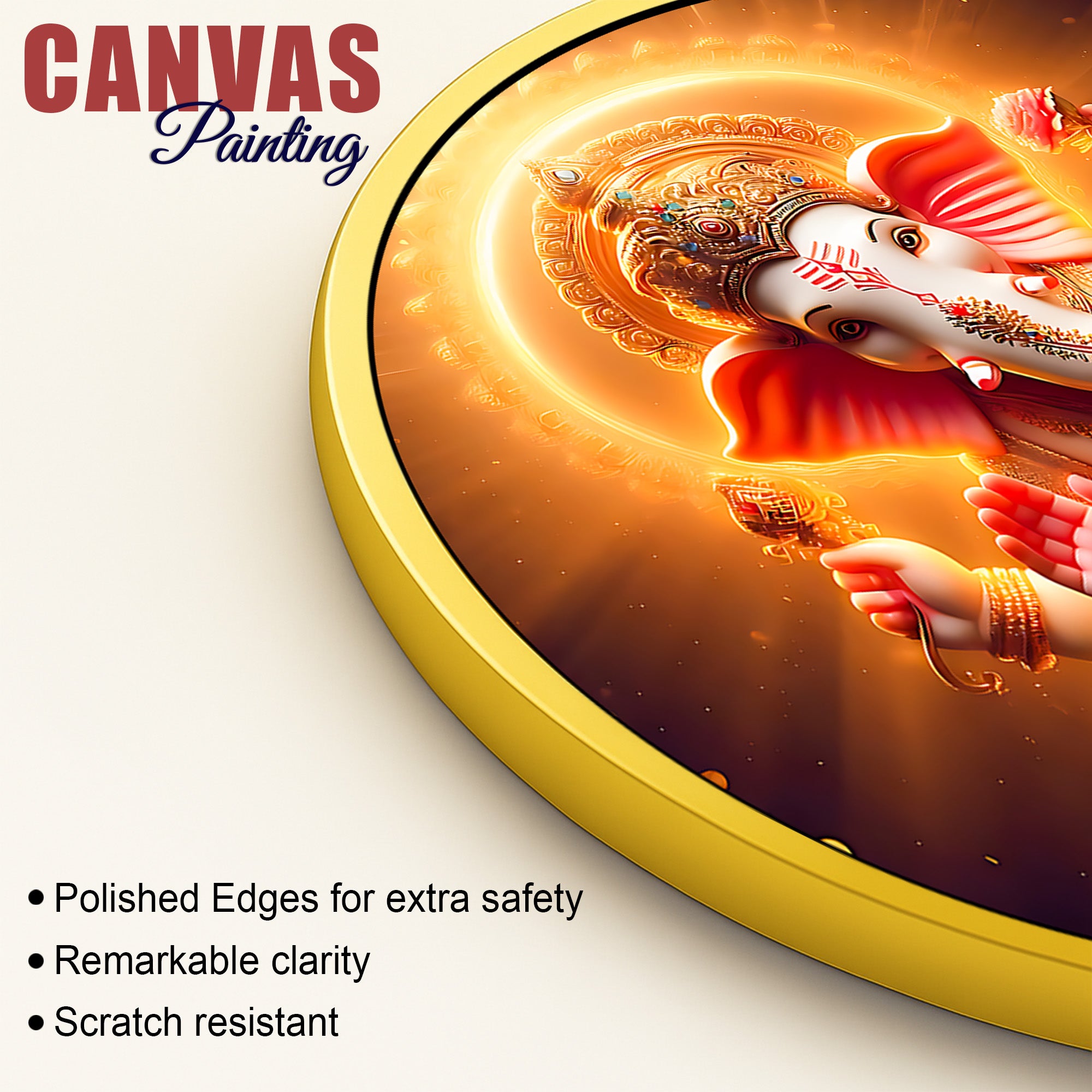 Ganpati Round Spiritual Canvas Painting