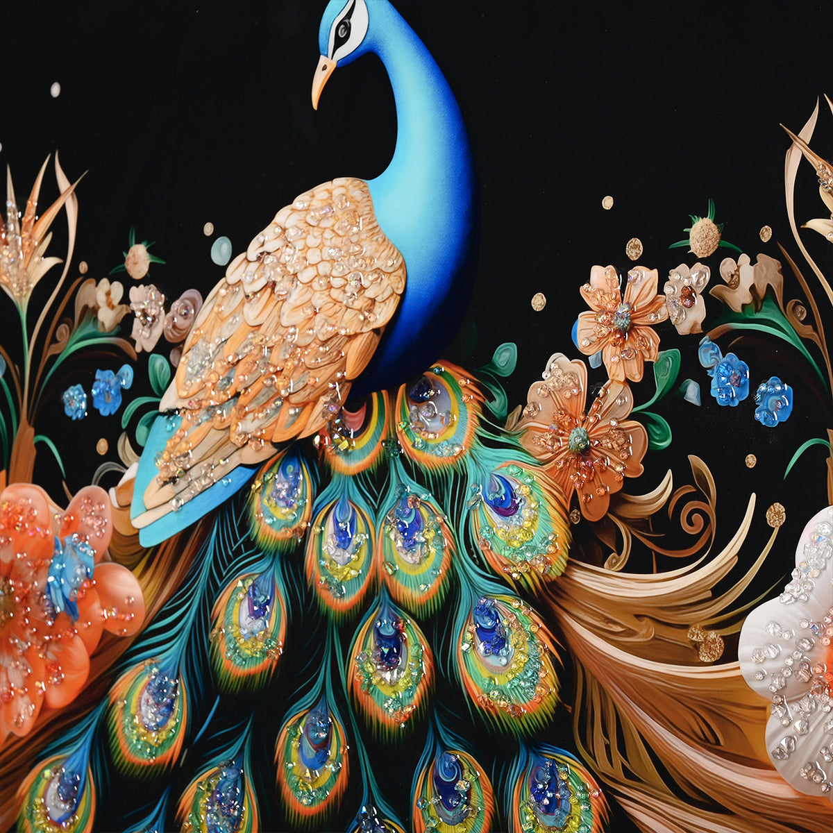Garden of Peacock Beauty Framed Crystal Glass Painting