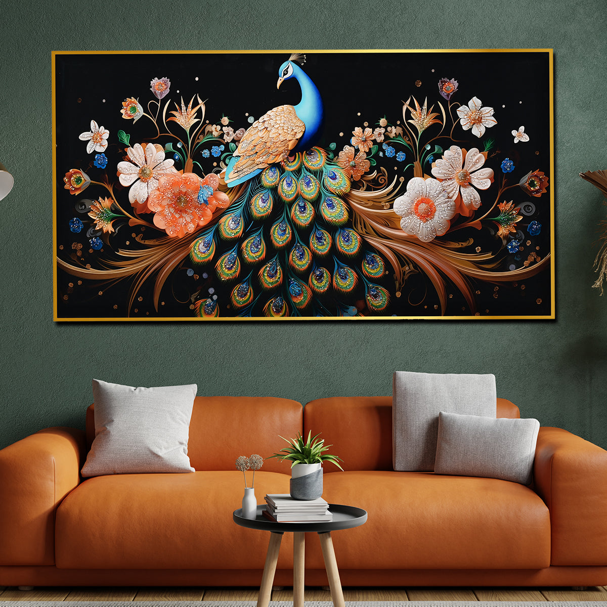 Garden of Peacock Beauty Framed Crystal Glass Painting